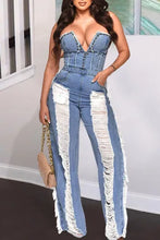 Load image into Gallery viewer, Rivet Denim Ripped Jumpsuit
